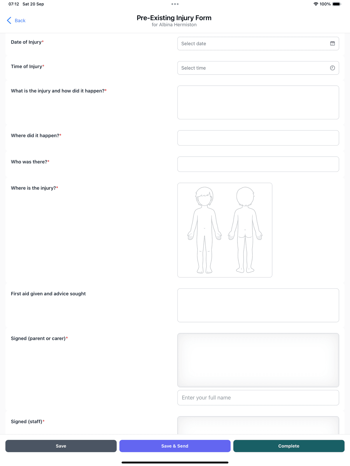 Form filling interface