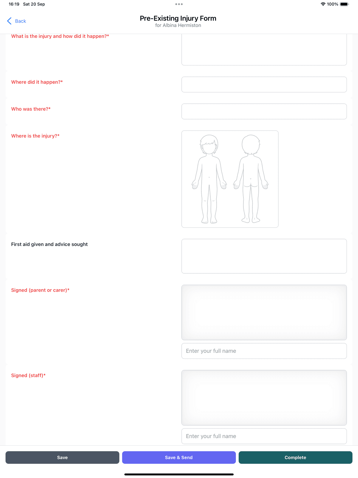Form with required fields