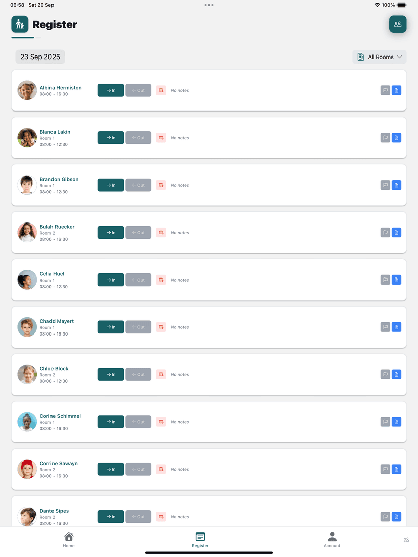 Register overview interface