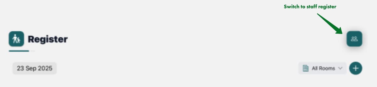 Selecting the staff register from the toggle button
