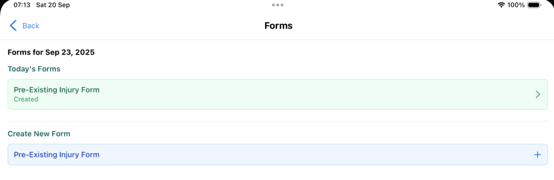 Created forms display