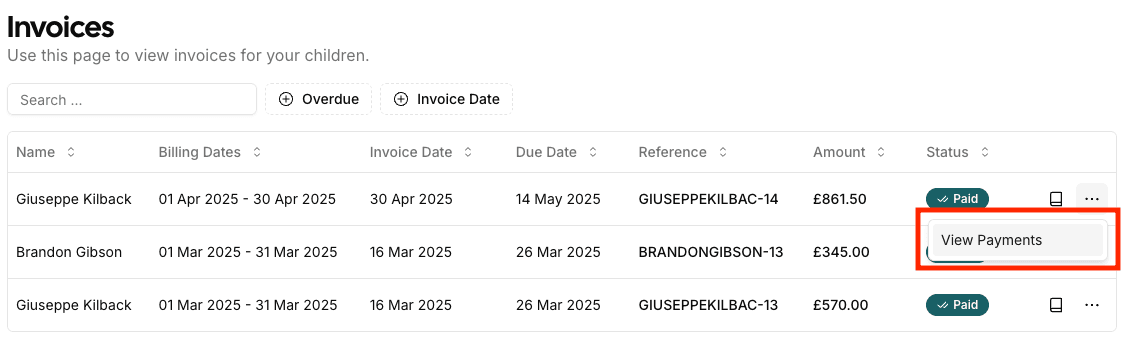 View Invoice Payments