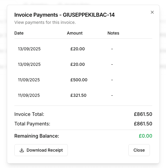 View Invoice Payments